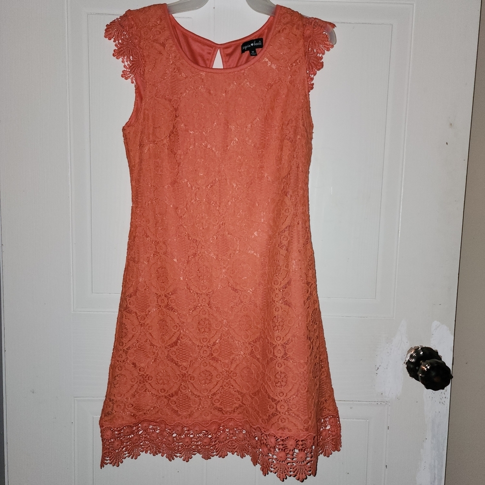 Sequin Hearts Coral Lace Mini Dress